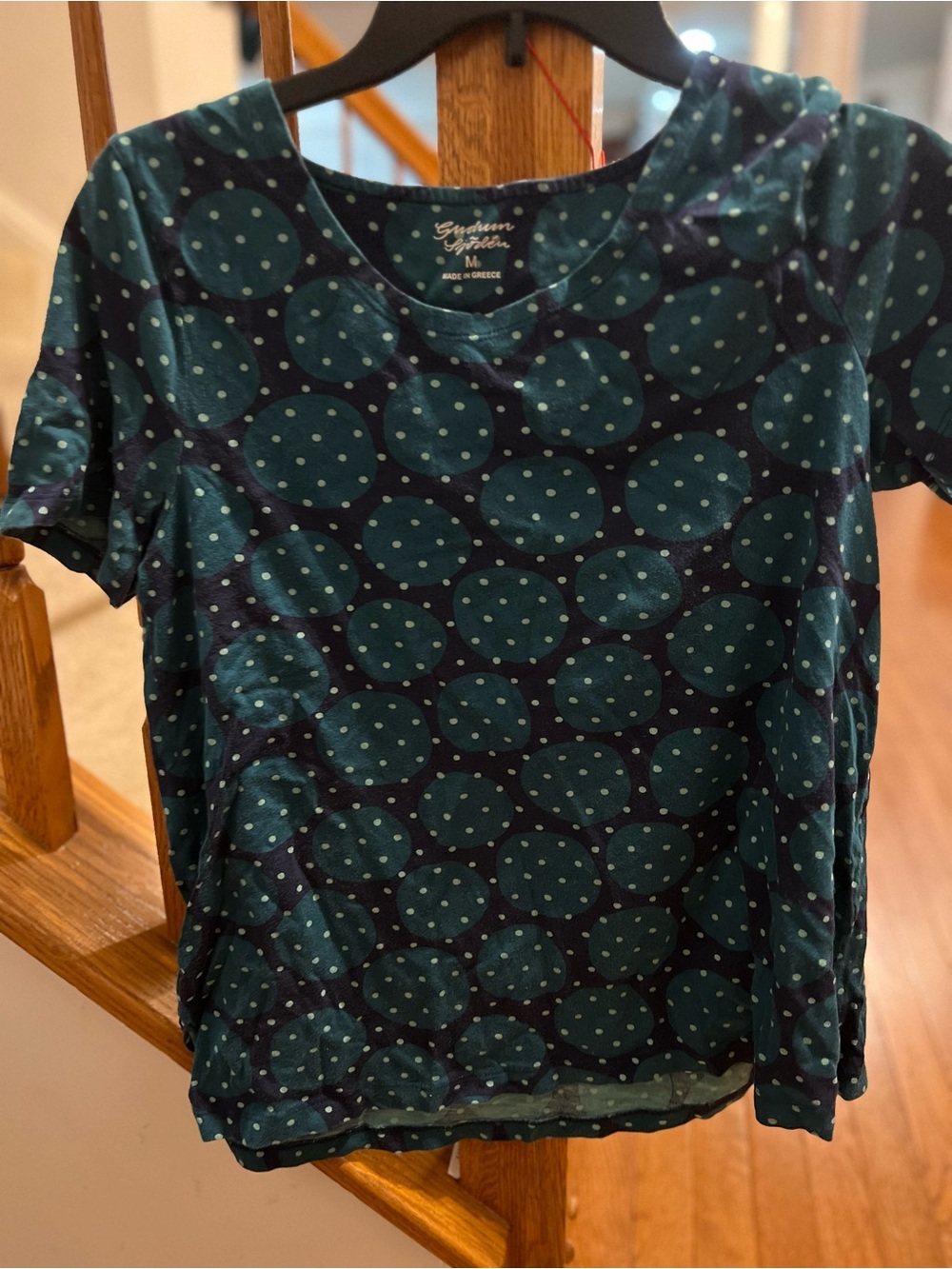 Gudrun Sjoden Teal and Navy Polka Dot Short Sleeve Top